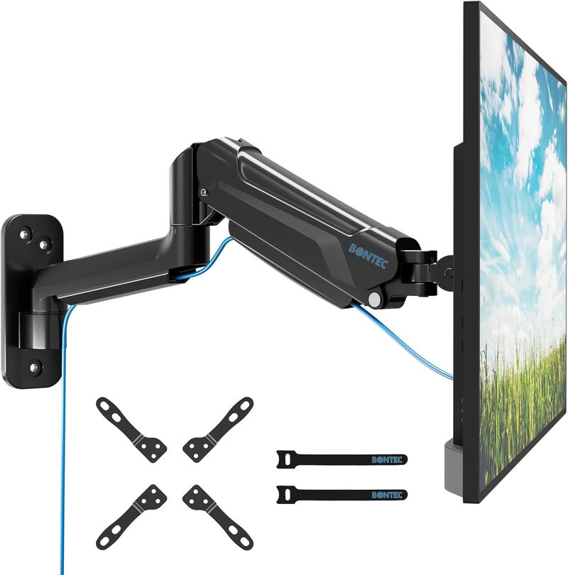 BONTEC Monitor Wall Mount Arm, VESA Gas Spring Height Adjustable, for 13-42 Inch Screens, Max 19.8lbs, Swivel, Tilt, Space-Saving Desk Mount, Easy Installation, Single Arm TV Mount, Max VESA 200x200 - Image 1